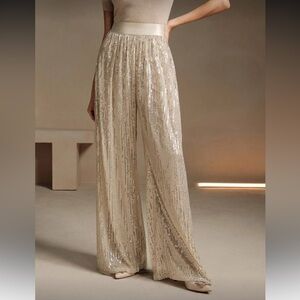 Elegant Sequin Wide-Leg Pants - Silver